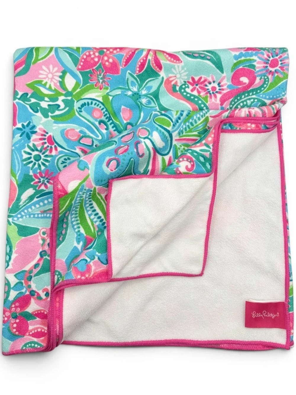 Lilly Pulitzer Oversized Beach Towel 40x72 Pool Lounge Resort Tropical Pink Aqua - Picture 2 of 7